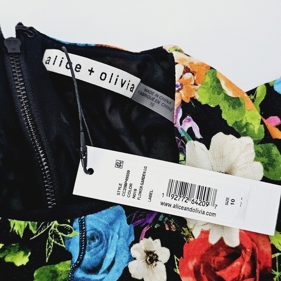 New! Alice + Olivia Delora Floral Midi Dress Flower Garden - Picture 14 of 16